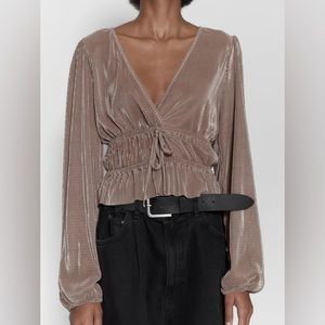 Zara Pleated Long Sleeve Blouse